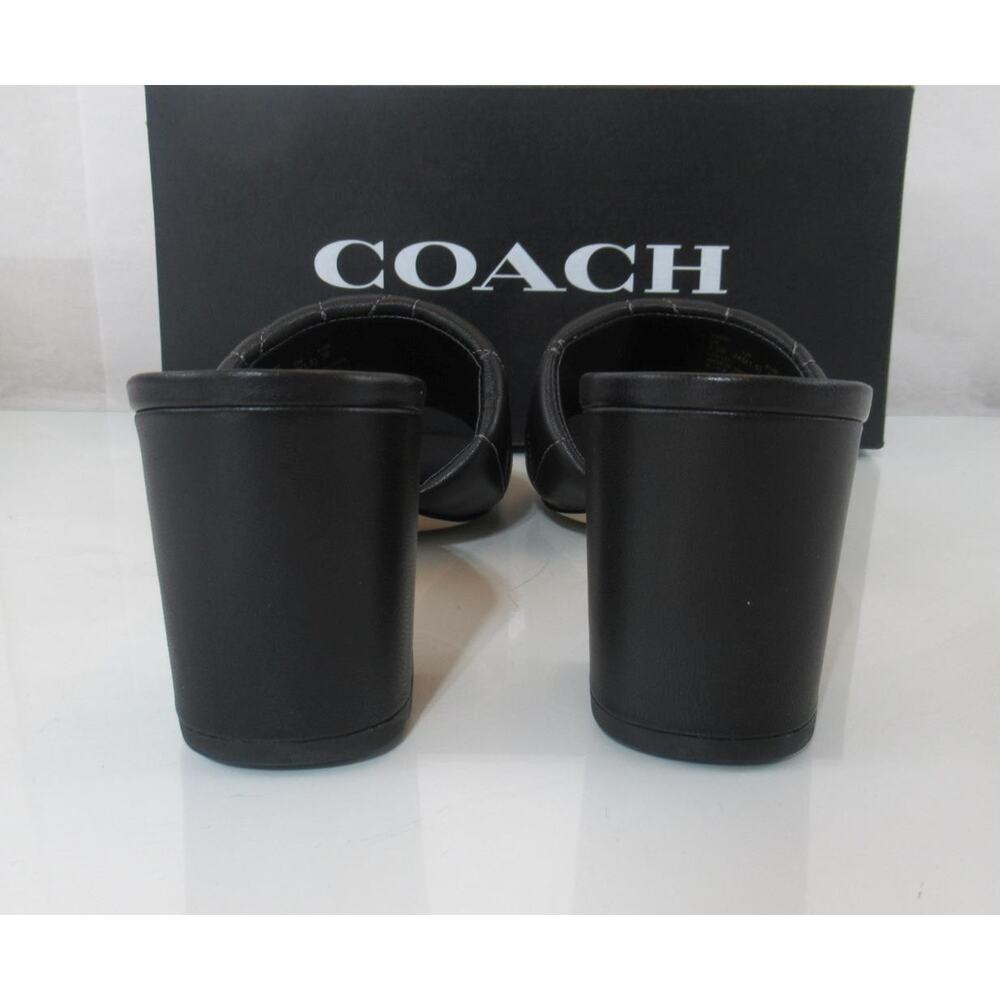 Coach Size 7.5 Holly Block Heel Dress Sandals Quilted Leather Slide Black - Picture 7 of 8